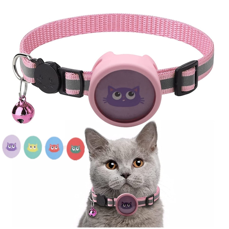 Pet Reflective Collar with Bell for AirTag 2nd Gen / AirTag 1st Gen(Pink)
