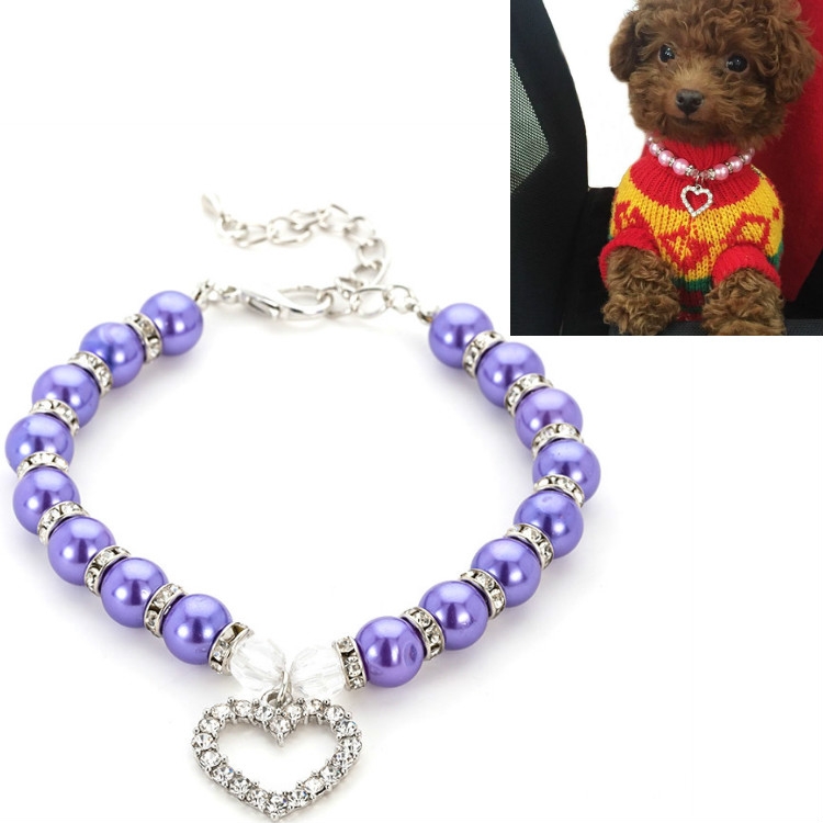 Pet Supplies Pearl Necklace Pet Collars Cat and Dog Accessories, Size:M(Purple)