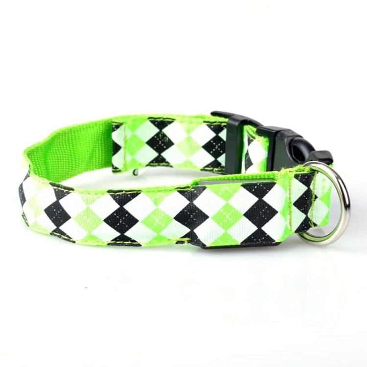Plaid Pattern Rechargeable LED Glow Light Leads Pet Dog Collar for Small Medium Dogs, Size:L(Green)