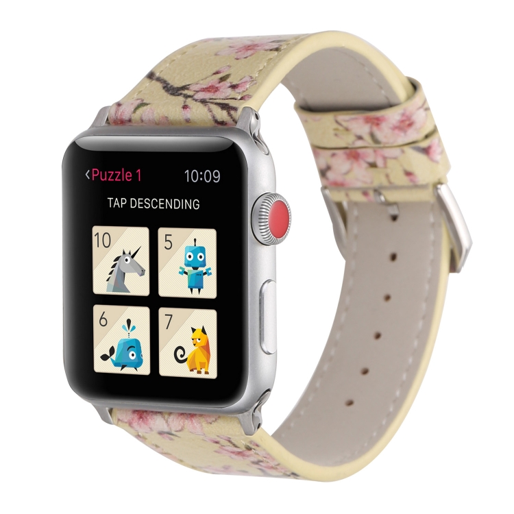 Plum Series Leather Watch Band For Apple Watch Ultra 49mm&Watch Ultra 2 49mm / Series 9&8&7 45mm / SE 3&SE 2&6&SE&5&4 44mm / 3&2&1 42mm(Yellow)