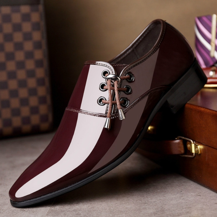 Pointed Business Dress Men Glossy Casual Leather Shoes, Size:38(Brown)