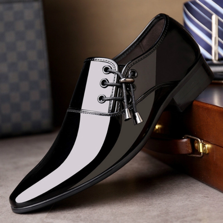 Pointed Business Dress Men Glossy Casual Leather Shoes, Size:45(Black)