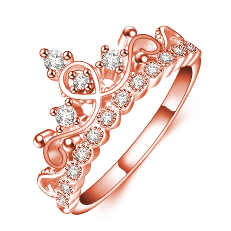 Princess Queen Crown-shaped Rose Gold Plated Zircon Ring, US Size: 8, Diameter: 18.1mm, Perimeter: 57mm(Rose Gold)