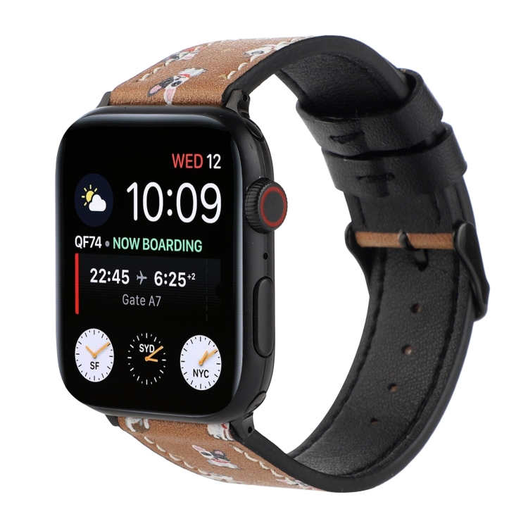 Printed Leather Watch Band For Apple Watch Series 7 45mm / 6 & SE & 5 & 4 44mm / 3 & 2 & 1 42mm(B)