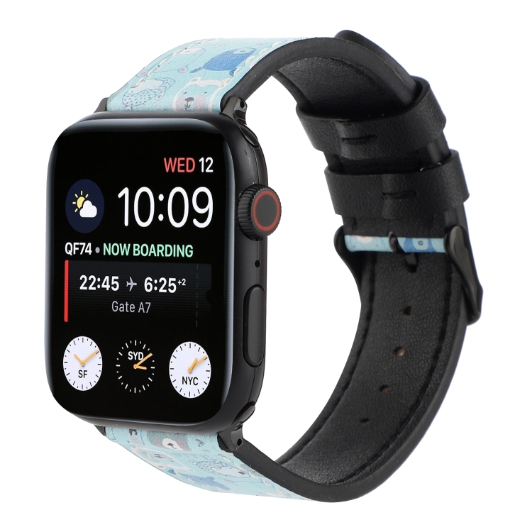 Printed Leather Watch Band For Apple Watch Series 7 45mm / 6 & SE & 5 & 4 44mm / 3 & 2 & 1 42mm(K)