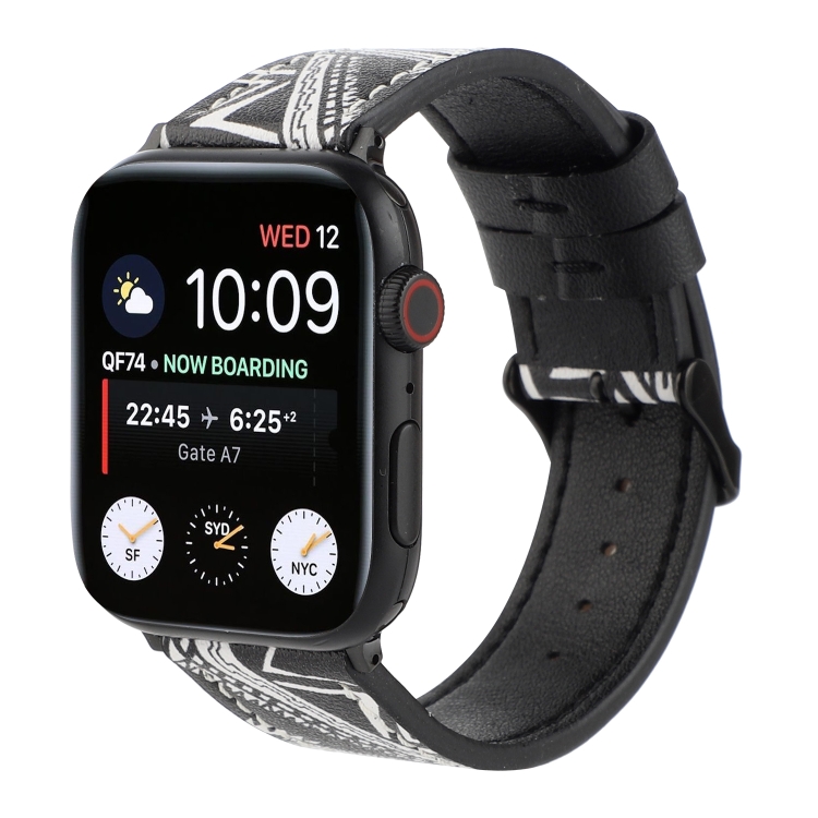 Printed Leather Watch Band For Apple Watch Series 7 45mm / 6 & SE & 5 & 4 44mm / 3 & 2 & 1 42mm(L)