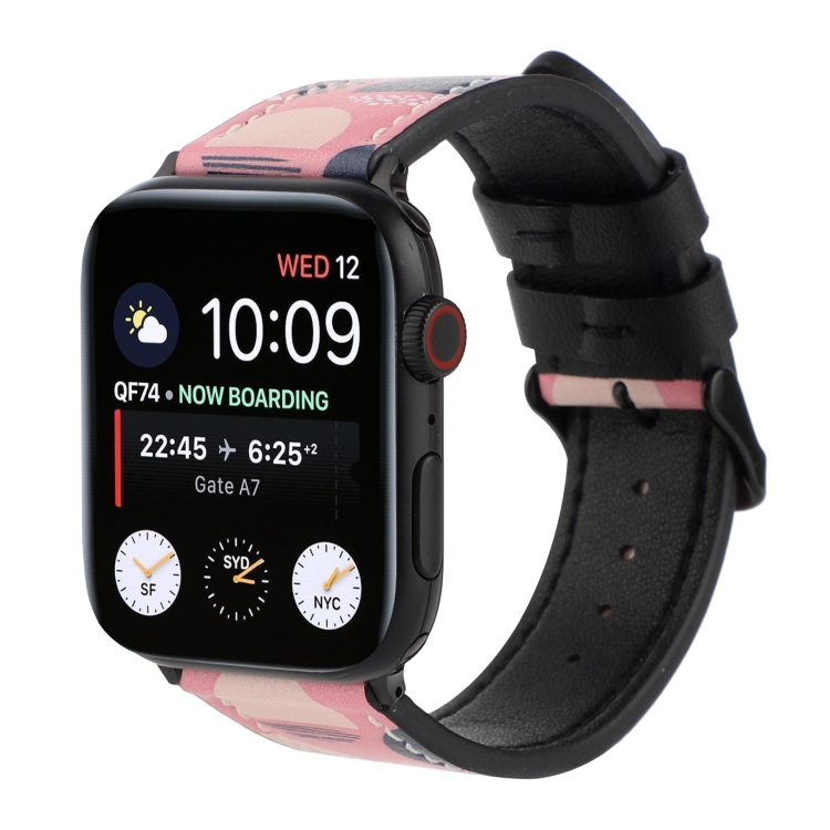 Printed Leather Watch Band For Apple Watch Series 7 45mm / 6 & SE & 5 & 4 44mm / 3 & 2 & 1 42mm(M)
