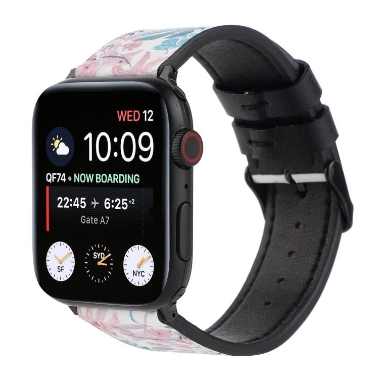 Printed Leather Watch Band For Apple Watch Series 9&8&7 41mm / SE 3&SE 2&6&SE&5&4 40mm / 3&2&1 38mm(A)