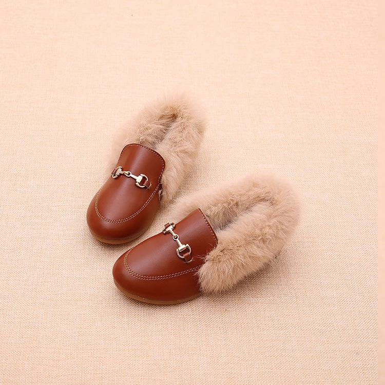 PU Leather And Cashmere Warm Single Shoes Casual Shoes for Girls, Size: 33 Yards 19.4cm(Yellow)