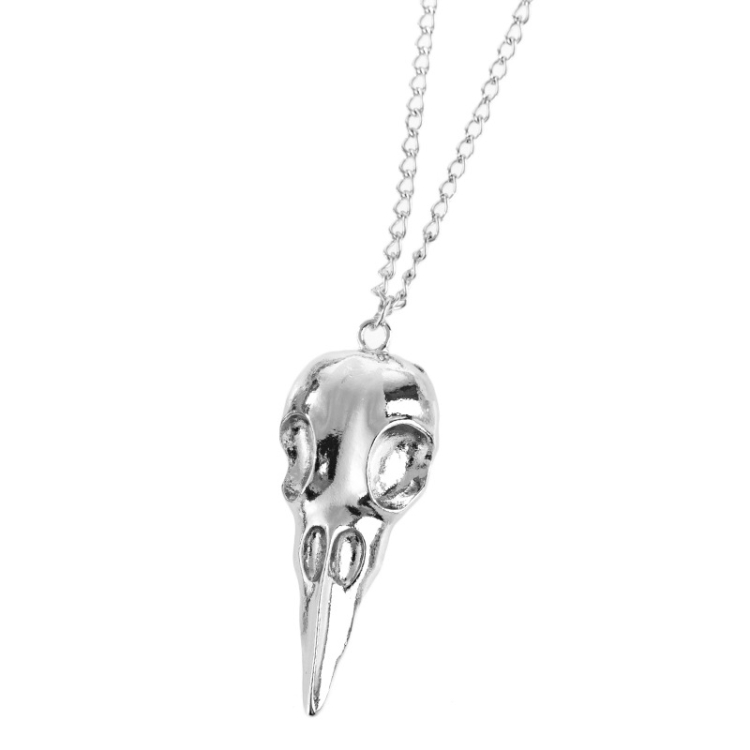 Punk 3D Metal Raven Skull Skeleton Pendant Necklace(Silver)