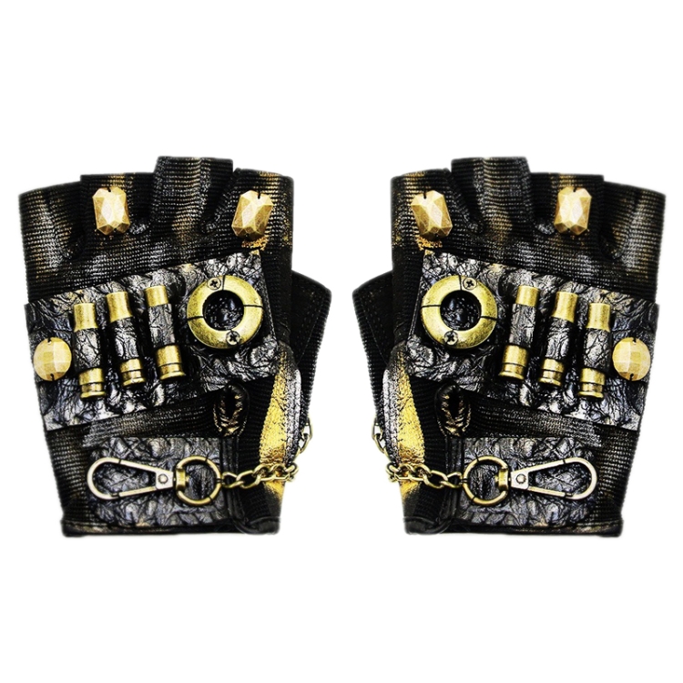 Punk Biker Half Finger Gloves Halloween Accessories(XL)