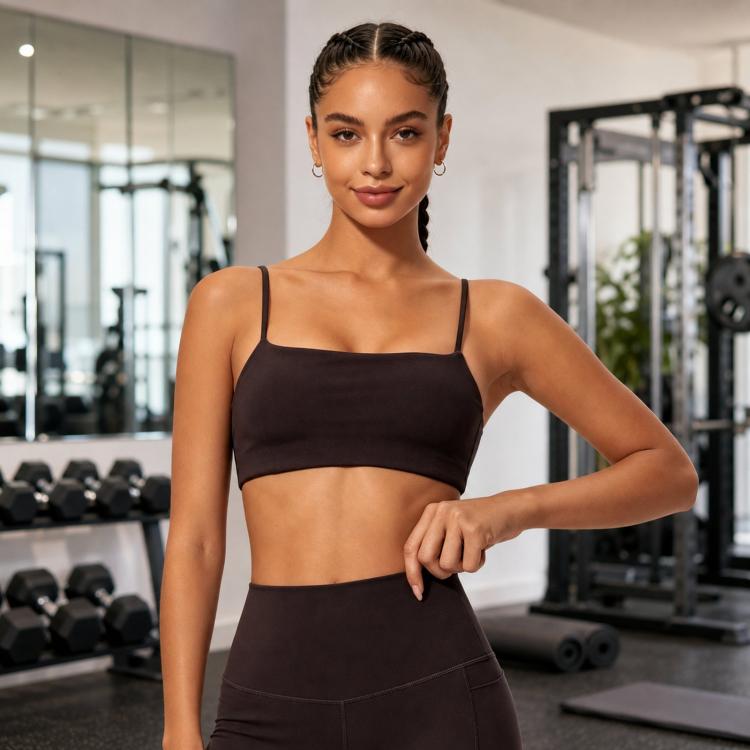 Quick-Dry Strap Yoga Top Women Backless Sports Bra & Fitness Top, Size: L(Dark Brown)