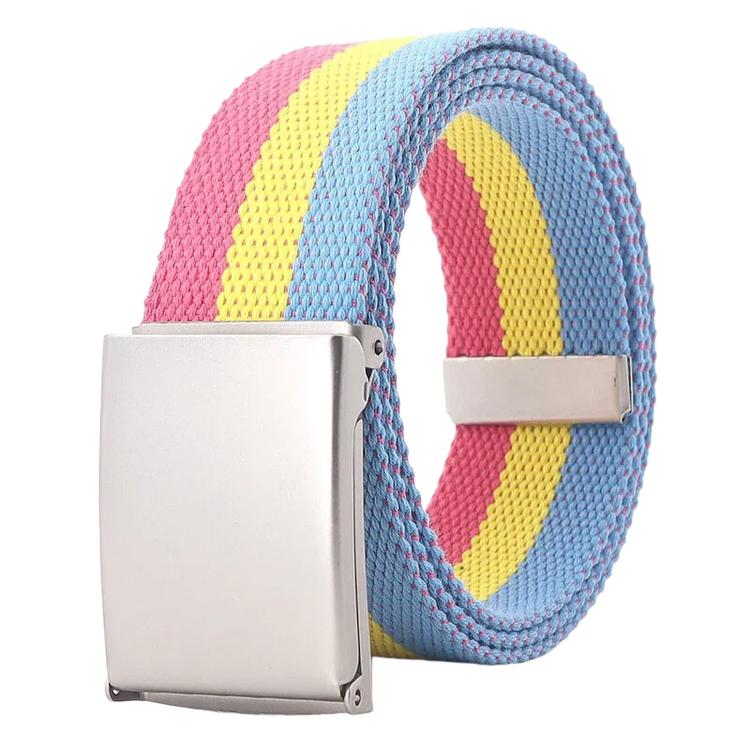 Rainbow Canvas Web Belt Striped Casual Flip-Top Buckle Belt With Bottle Opener, Length: 120cm(Three Color Stripes)