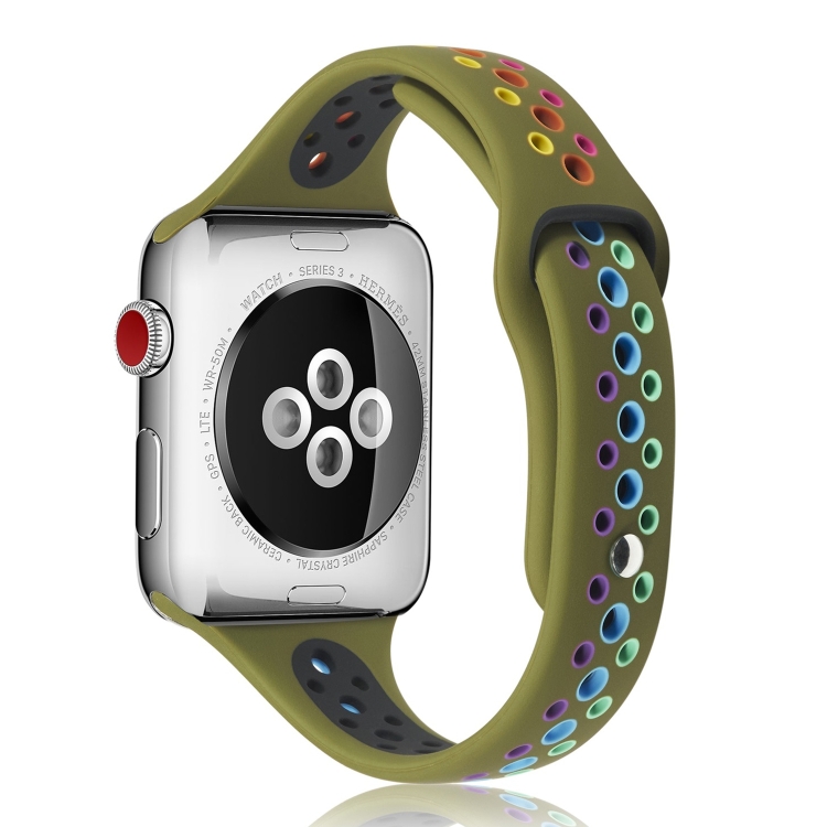 Rainbow Silicone Watch Band For Apple Watch Series 9&8&7 41mm / SE 3&SE 2&6&SE&5&4 40mm / 3&2&1 38mm(Olive Green)