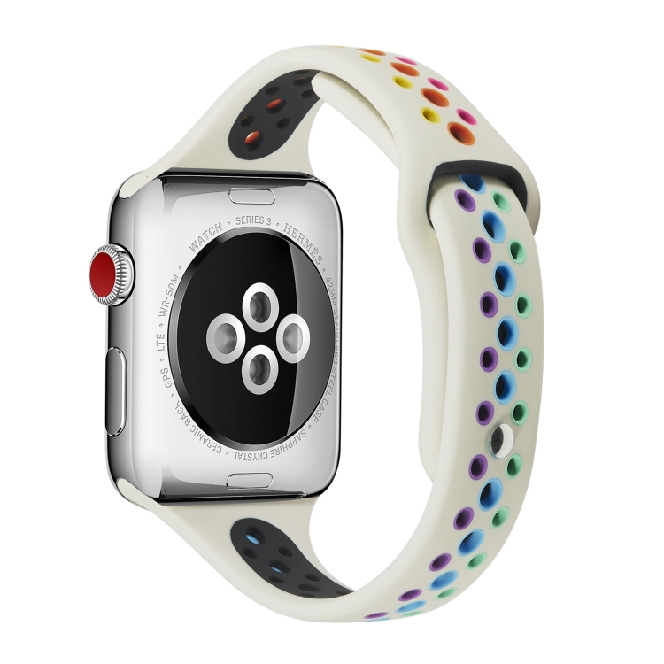 Rainbow Silicone Watch Band For Apple Watch Ultra 49mm&Watch Ultra 2 49mm / Series 9&8&7 45mm / SE 3&SE 2&6&SE&5&4 44mm / 3&2&1 42mm(Creamy White)