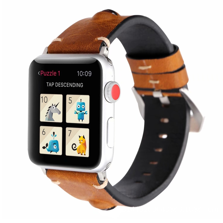 Retro Big Eyes Leather Watch Band For Apple Watch Series 9&8&7 41mm / SE 3&SE 2&6&SE&5&4 40mm / 3&2&1 38mm(Brown)