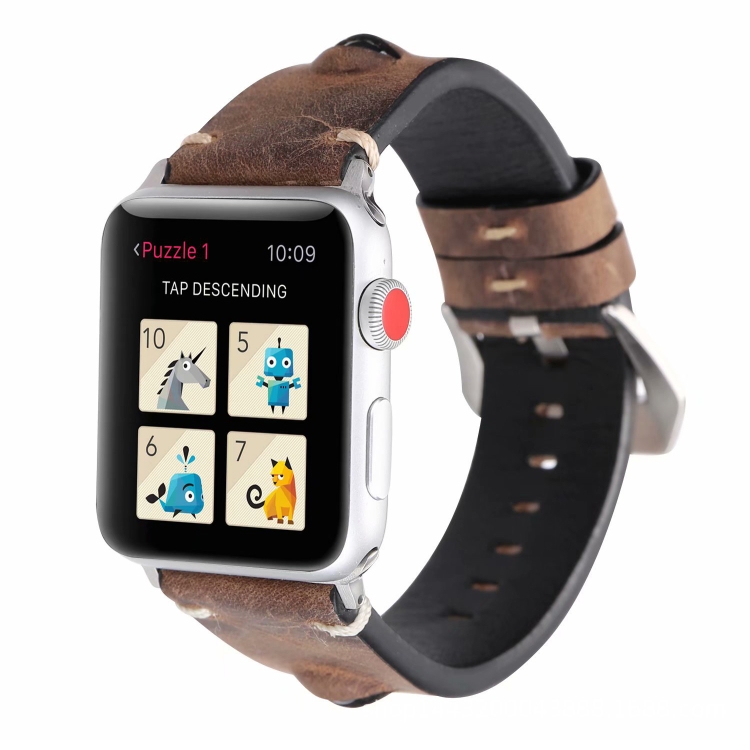 Retro Big Eyes Leather Watch Band For Apple Watch Ultra 49mm&Watch Ultra 2 49mm / Series 9&8&7 45mm / SE 3&SE 2&6&SE&5&4 44mm / 3&2&1 42mm(Dark Brown)