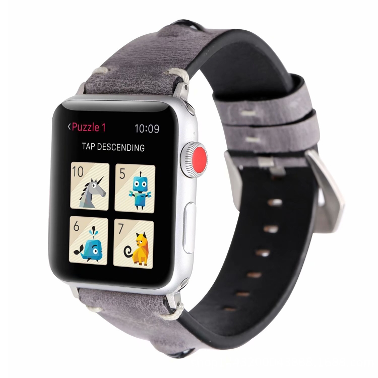Retro Big Eyes Leather Watch Band For Apple Watch Ultra 49mm&Watch Ultra 2 49mm / Series 9&8&7 45mm / SE 3&SE 2&6&SE&5&4 44mm / 3&2&1 42mm(Gray)