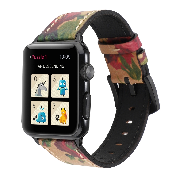 Retro Head-layer Cowhide Genuine Leather Watch Band For Apple Watch Series 7 45mm / 6 & SE & 5 & 4 44mm / 3 & 2 & 1 42mm(Green)