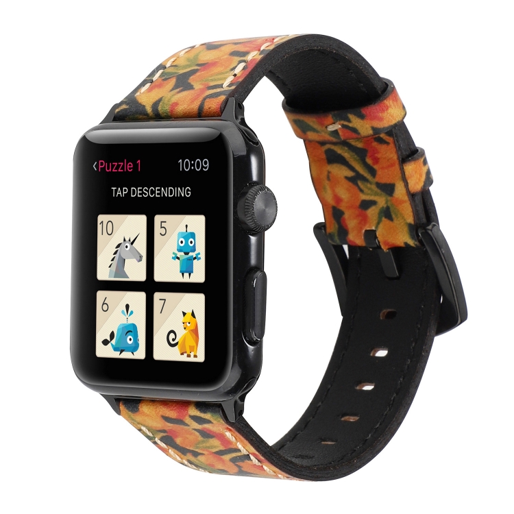 Retro Head-layer Cowhide Genuine Leather Watch Band For Apple Watch Series 9&8&7 41mm / SE 3&SE 2&6&SE&5&4 40mm / 3&2&1 38mm(Orange)