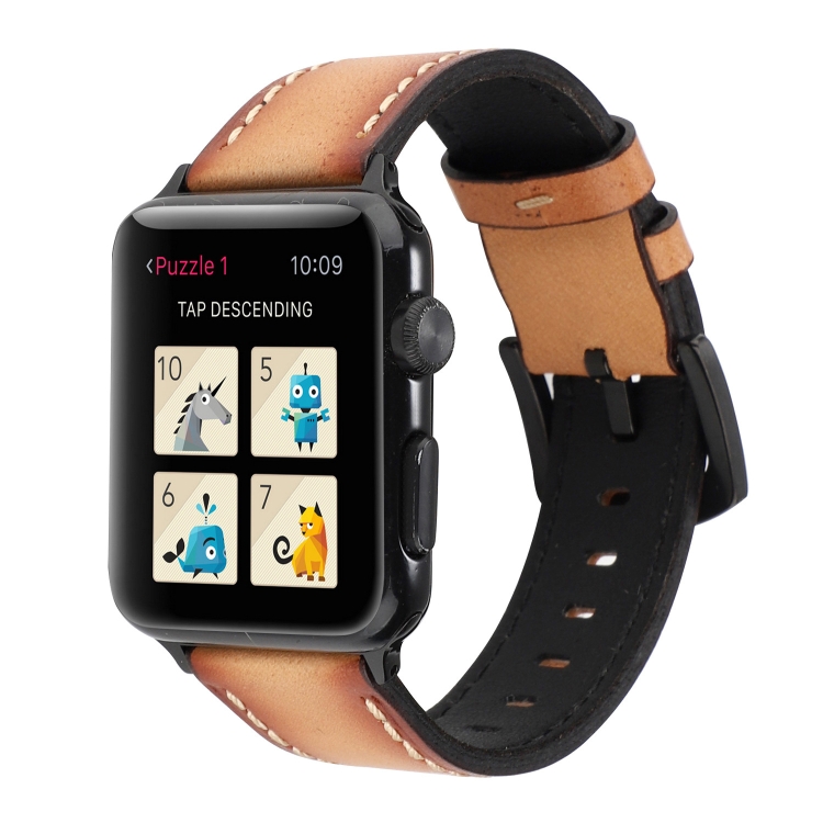 Retro Head-layer Cowhide Genuine Leather Watch Band For Apple Watch Ultra 49mm&Watch Ultra 2 49mm / Series 9&8&7 45mm / SE 3&SE 2&6&SE&5&4 44mm / 3&2&1 42mm(Light Brown)