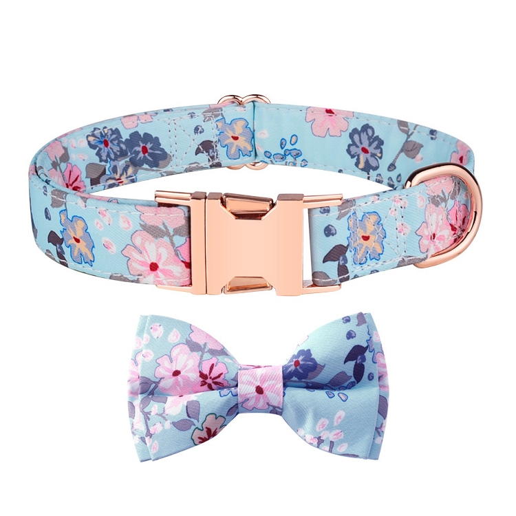 Rose Gold Buckle Pet Detachable Bow Collar, Size: M 2.0x33-50cm(Blue Bellland)