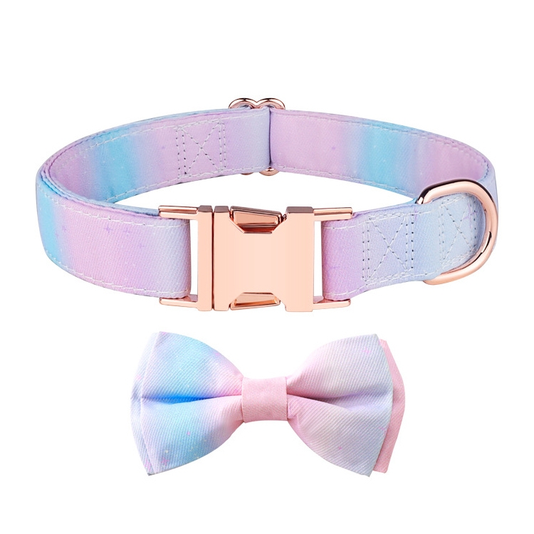 Rose Gold Buckle Pet Detachable Bow Collar, Size: XL 2.5x43-70cm(Fantasy Gradient)