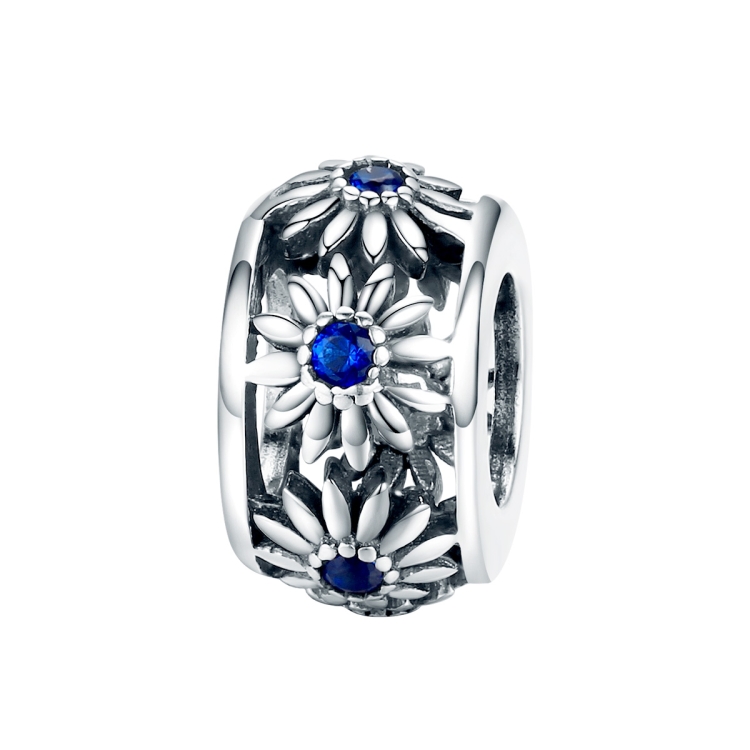 S925 Pure Silver DIY Bracelet Accessories Plant Blue Daisy Spacer