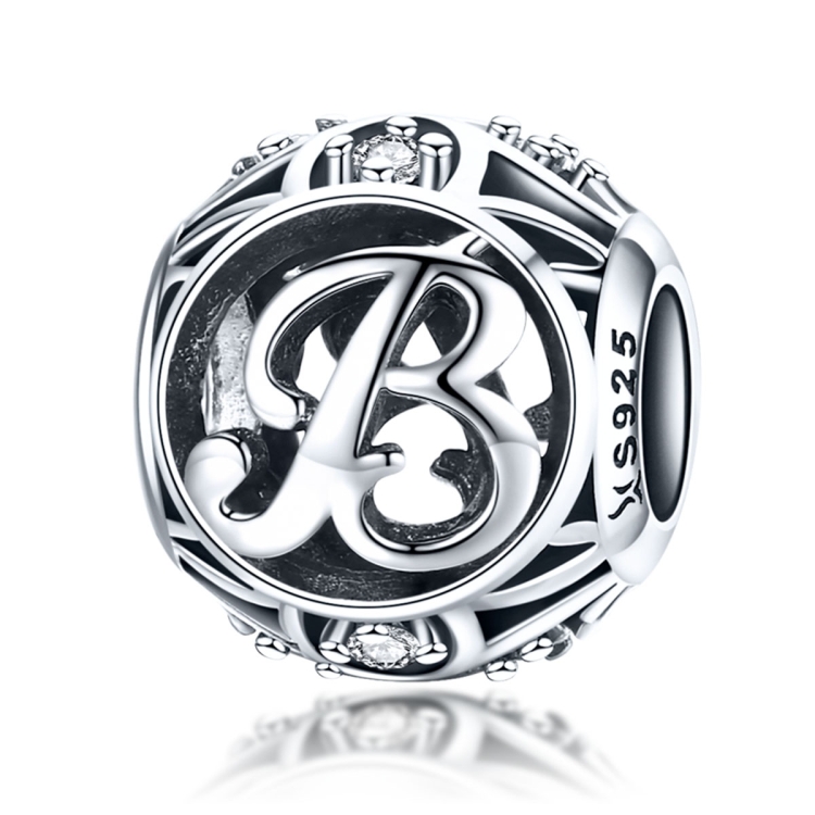 S925 Sterling Silver 26 English Letter Beads DIY Bracelet Necklace Accessories, Style:B