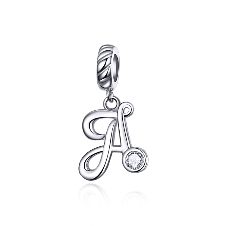 S925 Sterling Silver 26 English Letter Pendant DIY Bracelet Necklace Accessories, Style:A