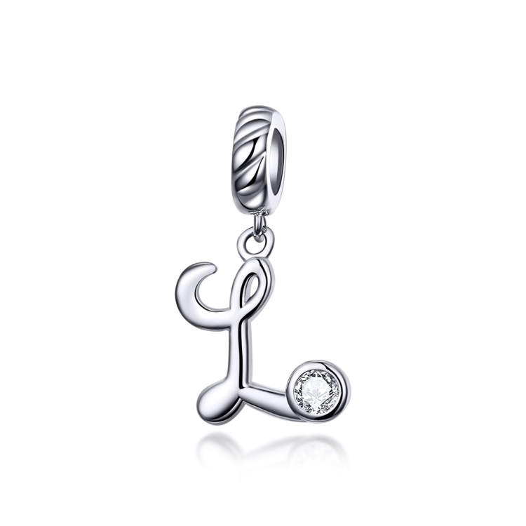 S925 Sterling Silver 26 English Letter Pendant DIY Bracelet Necklace Accessories, Style:L