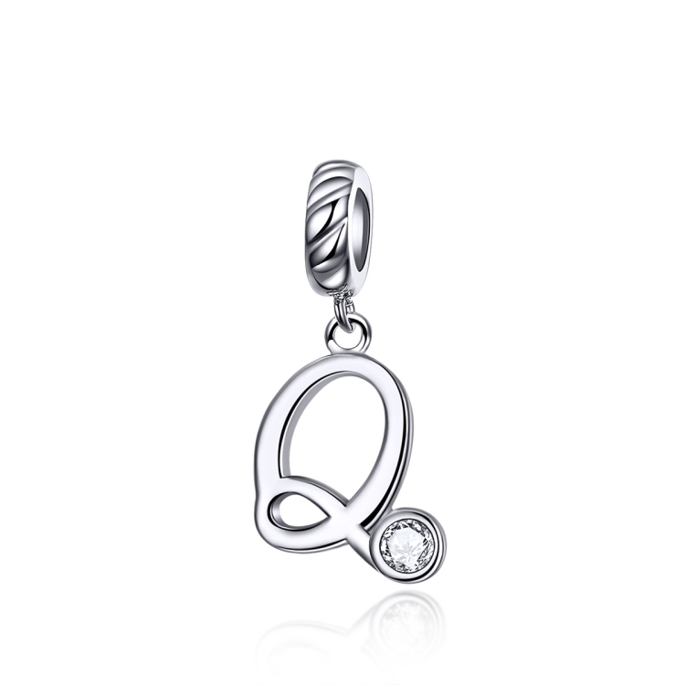 S925 Sterling Silver 26 English Letter Pendant DIY Bracelet Necklace Accessories, Style:Q