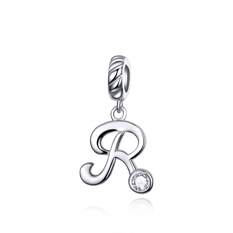 S925 Sterling Silver 26 English Letter Pendant DIY Bracelet Necklace Accessories, Style:R