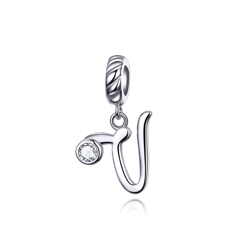 S925 Sterling Silver 26 English Letter Pendant DIY Bracelet Necklace Accessories, Style:V