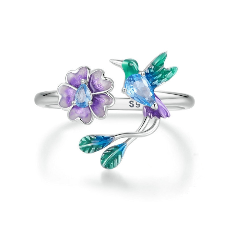 S925 Sterling Silver Bird Flower Opening Adjustable Ring(BSR536-E)