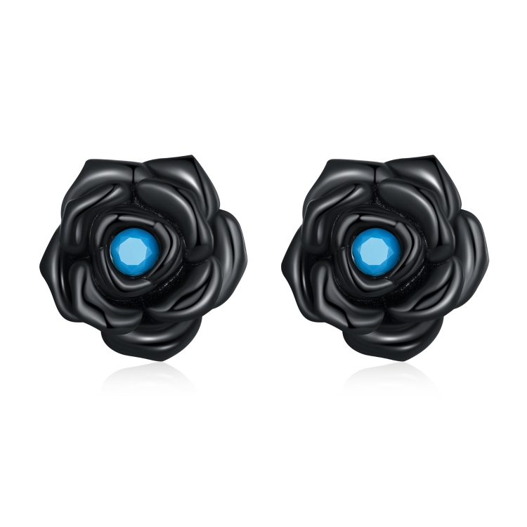 S925 Sterling Silver Black Rose Ear Stud Women Earrings