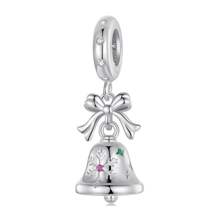 S925 Sterling Silver Bow Bell Bracelet Pendant Festival Jewelry Beads(BSC1067)
