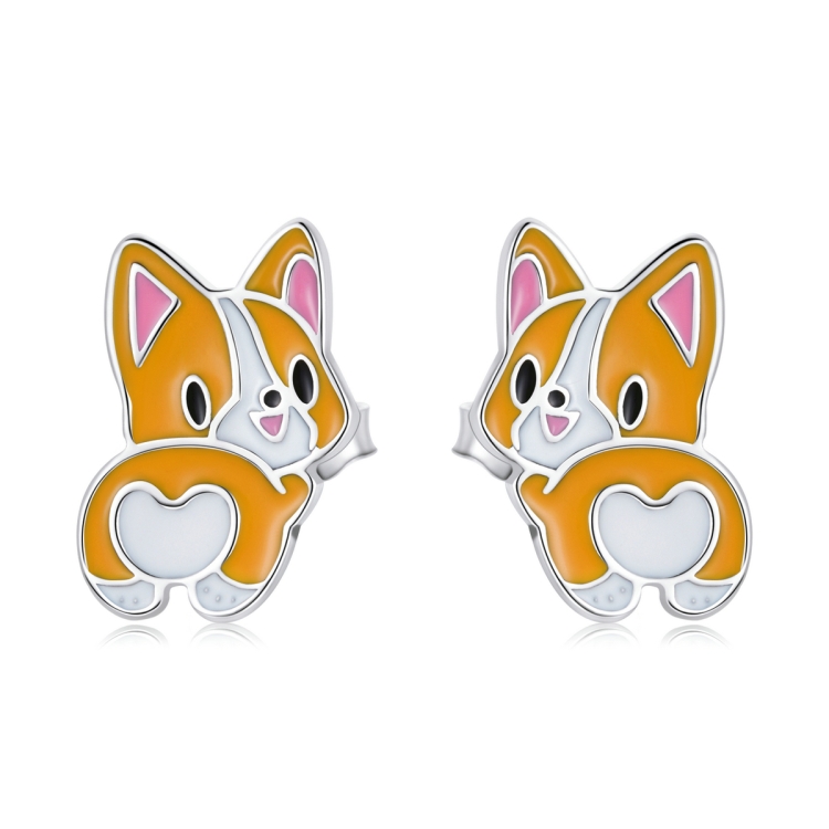 S925 Sterling Silver Cute Corgi Ear Studs Women Earrings