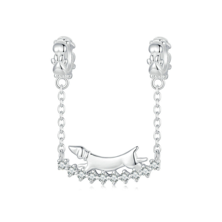 S925 Sterling Silver Cute Dachshund DIY Bracelet Beaded Accessories(SCC2751)