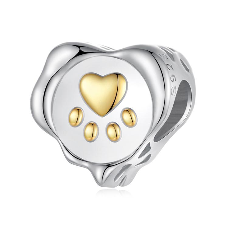 S925 Sterling Silver Electroplated Dog Paw Seal DIY Bracelet Beads(SCC3007)