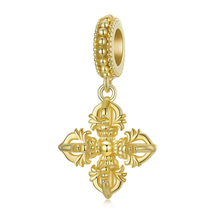S925 Sterling Silver Electroplated Four-leaf Vajra DIY Pendant(SCC2985)