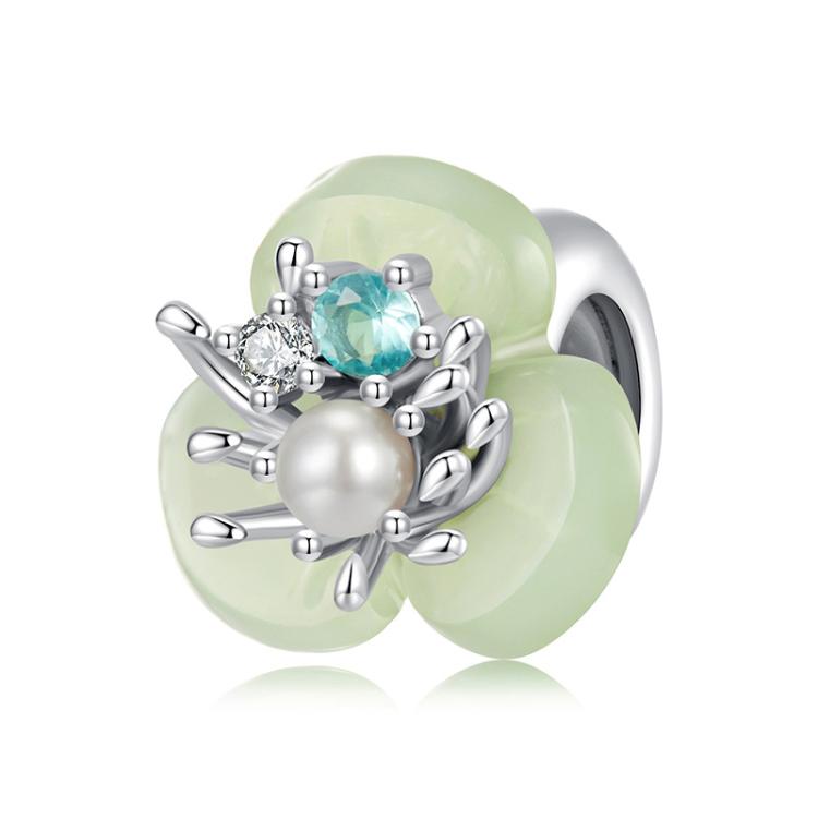 S925 Sterling Silver Flower Pearl Silicone Spacer Beads Jewelry Bead Accessories(BSC1110)
