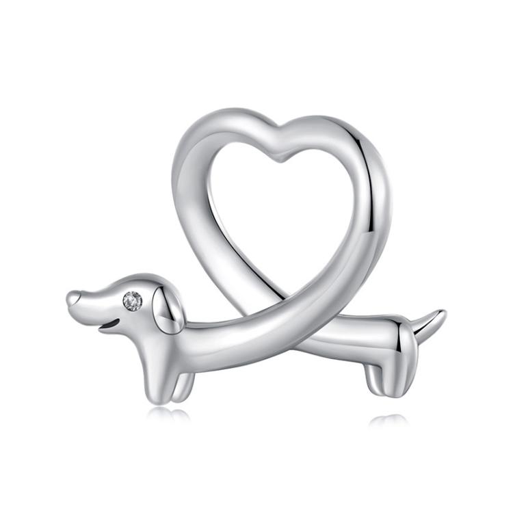 S925 Sterling Silver Funny Dachshund Beads Jewelry Animal Accessories(SCC2953)