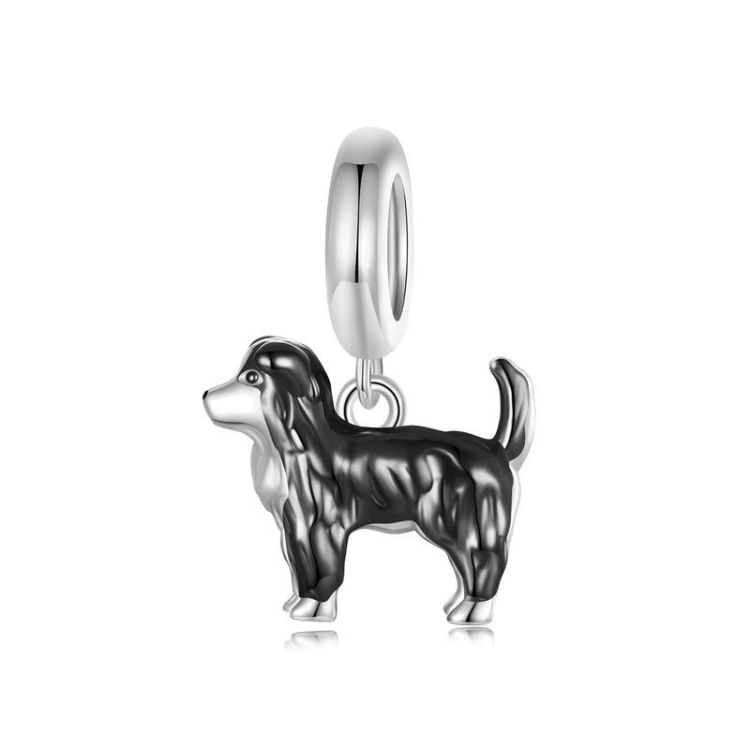 S925 Sterling Silver Gold Plated Cute Border Collie Pendant Bracelet Beads(SCC2836)