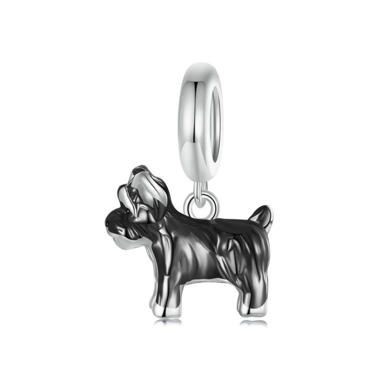 S925 Sterling Silver Gold Plated Cute Schnauzer Pendant Bracelet Beads(SCC2835)
