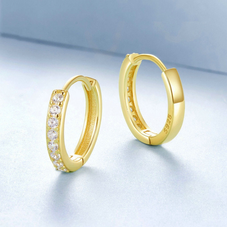 S925 Sterling Silver Gold-plated Silver Hoop Earrings Ear Ornaments, Color: Gold S
