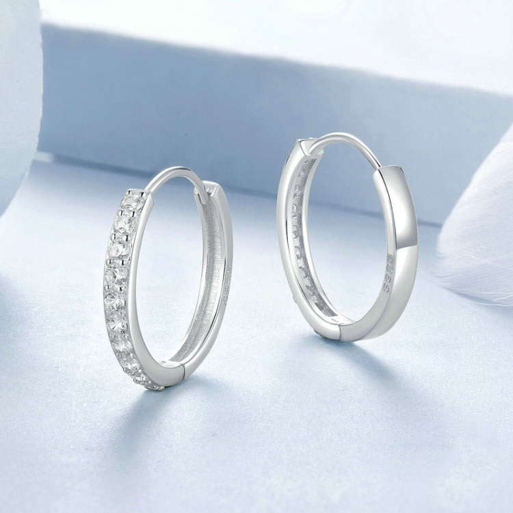 S925 Sterling Silver Gold-plated Silver Hoop Earrings Ear Ornaments, Color: Silver L