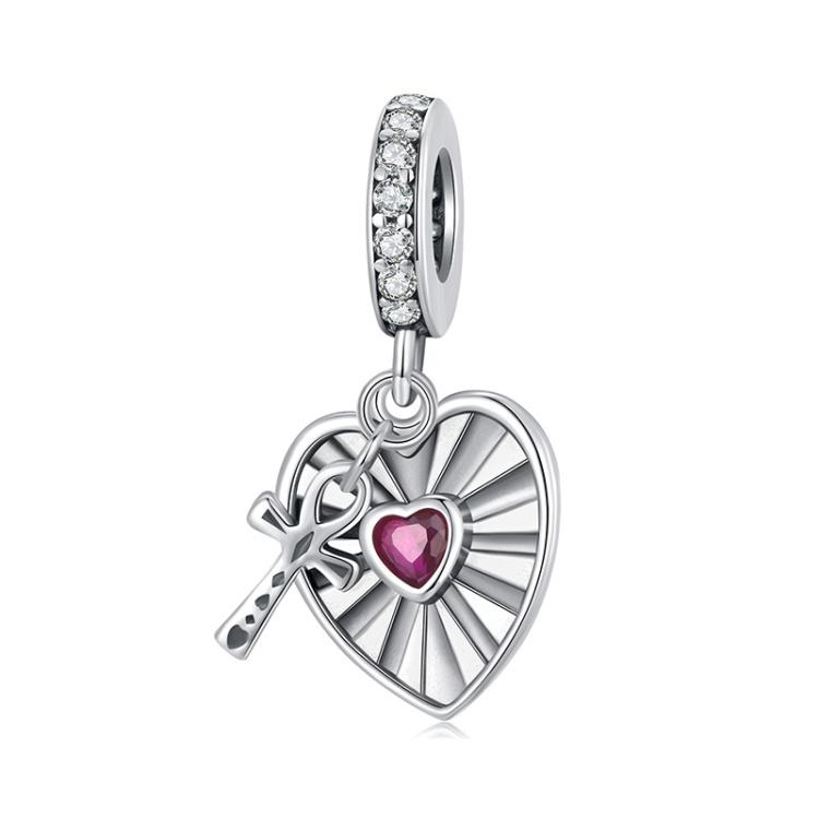 S925 Sterling Silver Heart Cross Hollow Pendant Bracelet Beads(SCC2974)