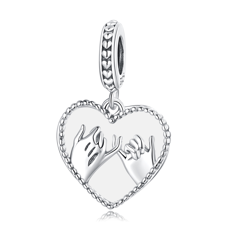 S925 Sterling Silver Heart Hand In Hand Pendant DIY Bracelet Necklace Accessories