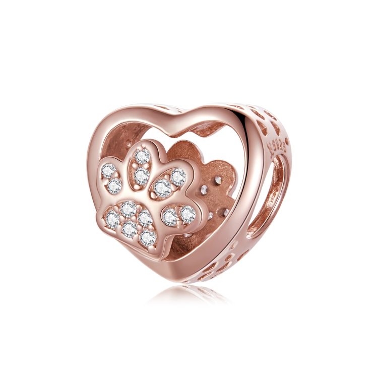 S925 Sterling Silver Heart Shaped Pet Paw Print Beads DIY Bracelet Beaded Accessories
